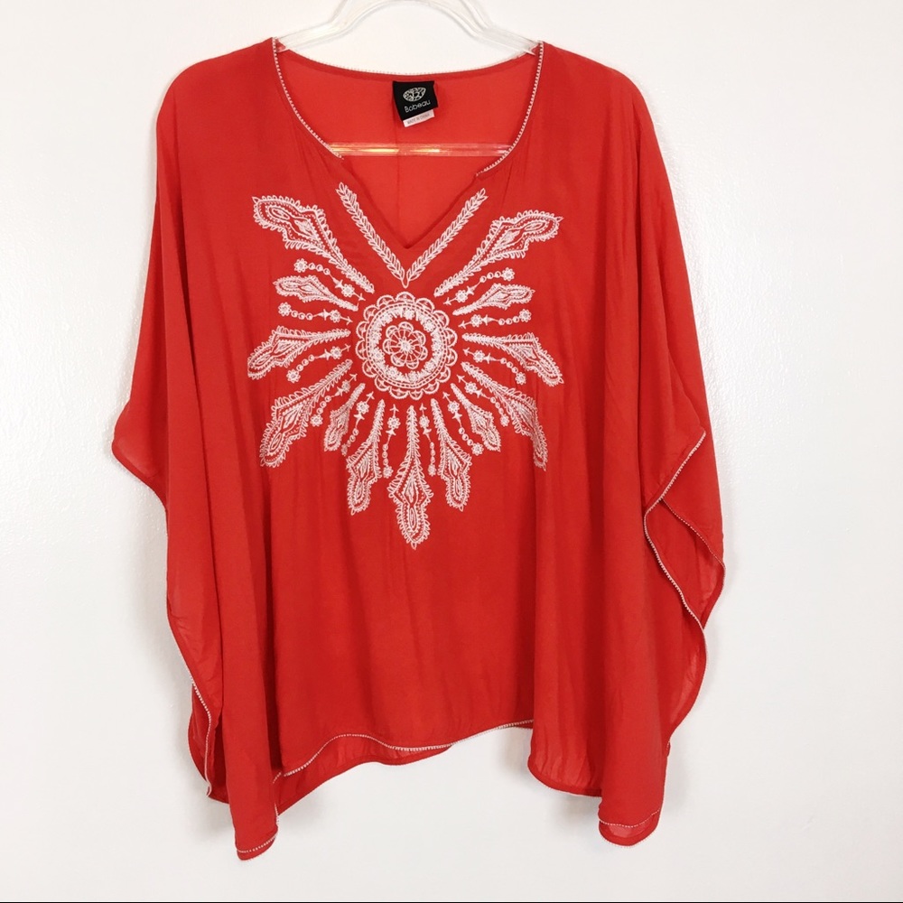 Bobeau | Red Embroidered Peasant Top